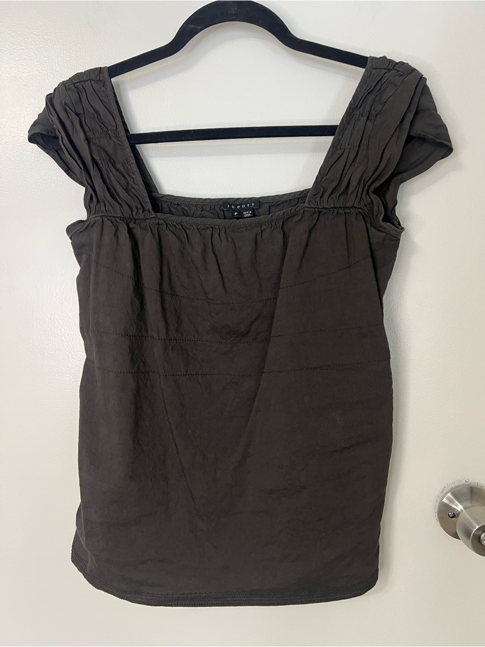 Theory Brown Square-Neck Cap-Sleeve Linen Tank Career Vacation Coastal Beach